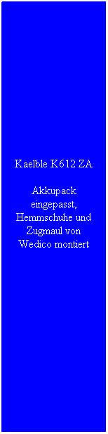 Textfeld: Kaelble K612 ZA
Akkupack eingepasst, Hemmschuhe und Zugmaul von Wedico montiert
 
